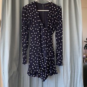 Zara Navy polka dot romper wrap dress
